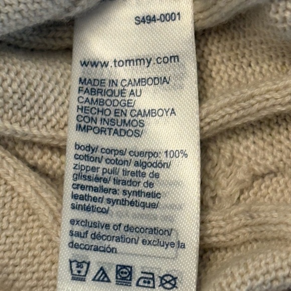 Tommy Hilfiger Cream Tan Cable Knit Pullover Sweater 1/4 Zip Neck Logo Men’s L - Picture 13 of 14